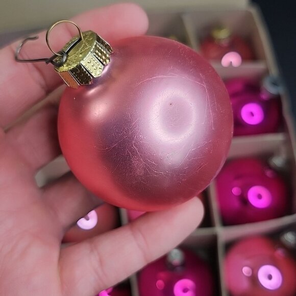 Pink Christmas Baubles 16pcs Various Sizes Vintage Germany Poland Ornaments - Picture 7 of 15
